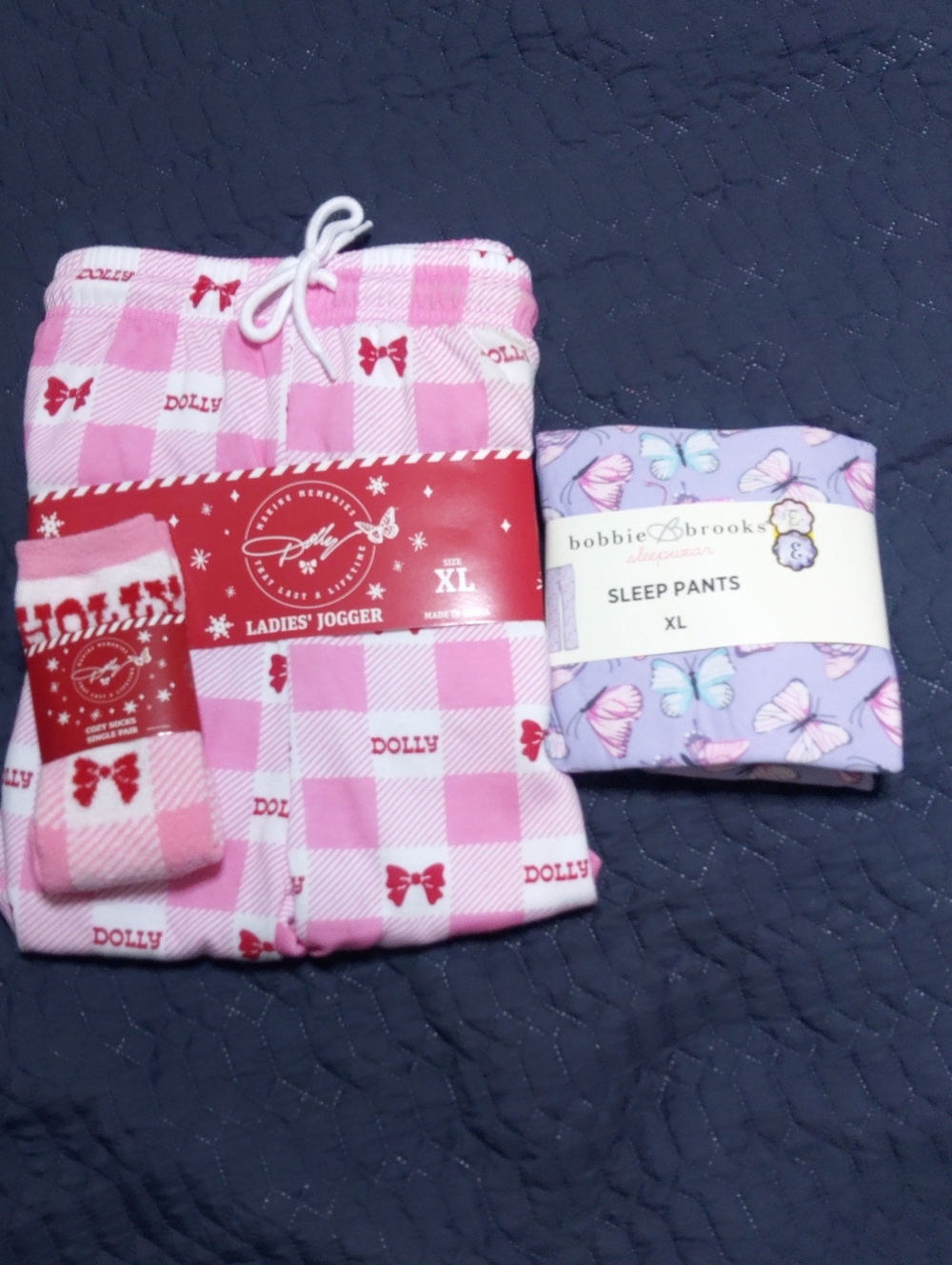 Dolly Parton/Bobbie Brooks Pink & Lavender Butterfly 2 Sleep Pants & 1 Socks